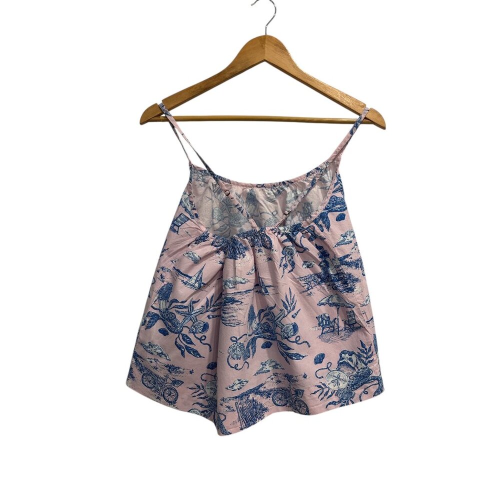 Printfresh Organic Cotton Mermaid Toile Cami Tank Top Pink Blue Size M - Picture 4 of 8